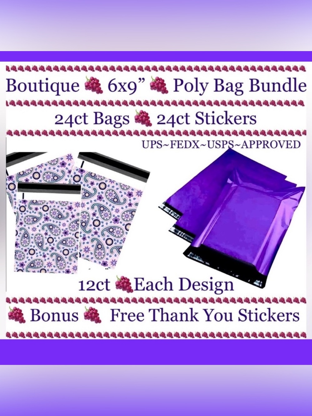 24ct~ 6x9” ~ Poly Mailer Bags 🌿🆕🌿
2~Designs⭐️24ct Free Thank You Stickers